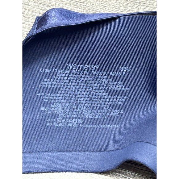 Warners Blissful Benefits Bra Size 38C Blue Underarm Smoothing Underwire NEW - Picture 6 of 8
